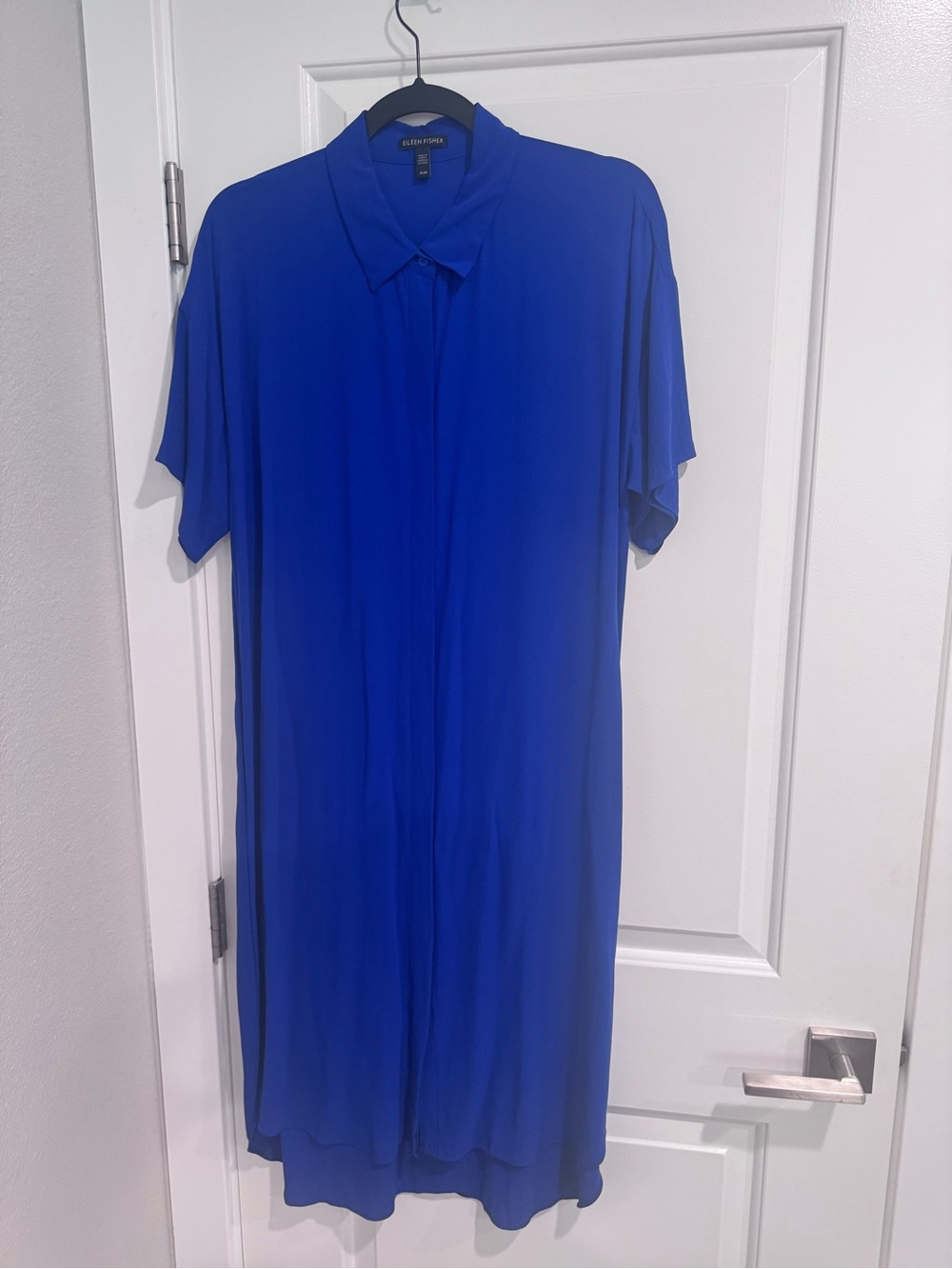 Eileen Fisher Medium Royal Blue Button-Front Shirt Dress